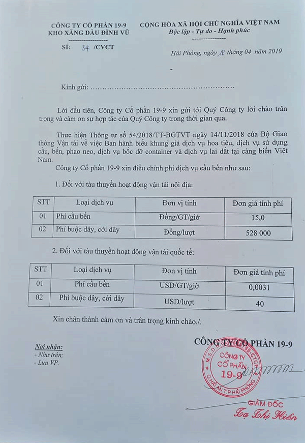 điều chỉnh phí dịch vụ cầu bến dieu chinh phi dich vu cau ben